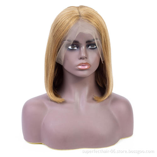 Wholesale Short Bob Wig Human Hair Lace Frontal Wig Color #27 Natural Hair Line Thick Human Hair Wig For Black Women